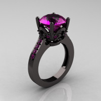 Classic 14K Black Gold 3.0 Carat Amethyst Solitaire Wedding Ring R301-14BGAM-1