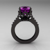 Classic 14K Black Gold 3.0 Carat Amethyst Diamond Solitaire Wedding Ring R301-14BGDAM-2