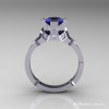 Modern Armenian Bridal 14K White Gold 1.0 Blue Sapphire Diamond Solitaire Ring R240-14KWGDBS-2
