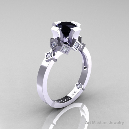 Modern Bridal 14K White Gold 1.0 Black and White Diamond Solitaire Ring R240-14KWGDBD-1