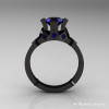 Modern Armenian Bridal 14K Black Gold 1.0 Blue Sapphire Solitaire Ring R240-14KBGBS-2