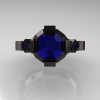 Modern Armenian Bridal 14K Black Gold 1.0 Blue Sapphire Solitaire Ring R240-14KBGBS-4