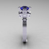 Modern Armenian Bridal 14K White Gold 1.0 Blue Sapphire Diamond Solitaire Ring R240-14KWGDBS-3