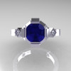 Modern Armenian Bridal 14K White Gold 1.0 Blue Sapphire Diamond Solitaire Ring R240-14KWGDBS-4