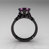 Modern Armenian Bridal 14K Black Gold 1.0 Amethyst Black Diamond Solitaire Ring R240-14KBGBDAM-2
