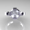 Modern Armenian Bridal 14K White Gold 1.0 Russian Cubic Zirconia Black Diamond Solitaire Ring R240-14KWGBDCZ-5