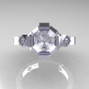Modern Armenian Bridal 14K White Gold 1.0 Russian Cubic Zirconia Diamond Solitaire Ring R240-14KWGDCZ-4