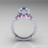 Modern Armenian Bridal 10K White Gold 1.0 Blue Topaz Pink Sapphire Solitaire Ring R240-10KWGPSBT-2