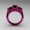 Classic 14K Pink Gold Three Stone Black Onyx Black Diamond Solitaire Engagement Ring Wedding Ring R200-14KPGBDOX-2