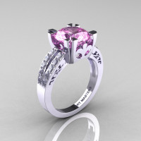 Modern Vintage 14K White Gold 3.0 Carat Light Pink Sapphire Diamond Solitaire Ring R102-14KWGDLPS-1