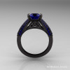 Aztec Edwardian 14K Black Gold 1.0 CT Blue Sapphire Engagement Ring R001-14KBGBS-2