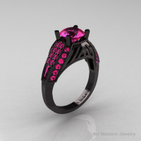 Aztec Edwardian 14K Black Gold 1.0 CT Pink Sapphire Engagement Ring R001-14KBGPS-1