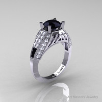 Aztec Edwardian 14K White Gold 1.0 CT Black and White Diamond Engagement Ring R001-14KWGDBD-1