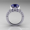 Modern Renaissance 14K White Gold 3.0 Carat Blue Sapphire Diamond Solitaire Ring R402-14KWGDBS-2