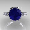 Modern Renaissance 14K White Gold 3.0 Carat Blue Sapphire Diamond Solitaire Ring R402-14KWGDBS-3
