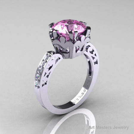 Modern Renaissance 14K White Gold 3.0 Carat Light Pink Sapphire Diamond Solitaire Ring R402-14KWGDLPS-1