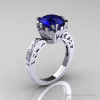 Modern Renaissance 14K White Gold 3.0 Carat Blue Sapphire Diamond Solitaire Ring Wedding Band Set R402S-14KWGDBS-2