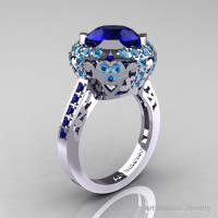 Modern Edwardian 10K White Gold Blue Sapphire Blue Topaz Engagement Ring Wedding Ring Y404-10KWGBTBS-1