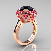 Modern Edwardian 14K Rose Gold Black Diamond Pink Sapphire Engagement Ring Wedding Ring Y404-14KRGPSBD-1