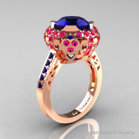 Modern Edwardian 14K Rose Gold Blue and Pink Sapphire Engagement Ring Wedding Ring Y404-14KRGPSBS-1