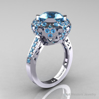 Modern Edwardian 10K White Gold Blue Topaz Engagement Ring Wedding Ring Y404-10KWGBT-1