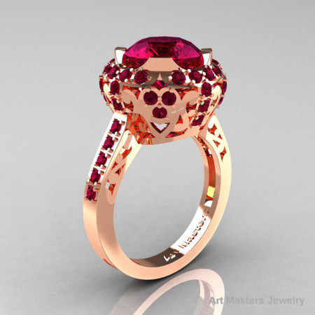 Modern Edwardian 14K Rose Gold Raspberry Red Garnet Engagement Ring Wedding Ring Y404-14KRGRRG-1