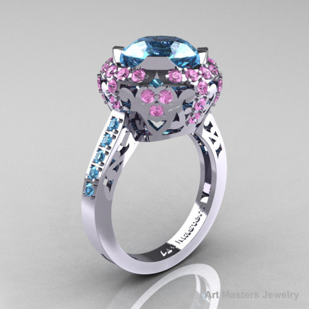Modern Edwardian 10K White Gold Aquamarine Light Pink Sapphire Engagement Ring Wedding Ring Y404-10KWGLPSAQ-1