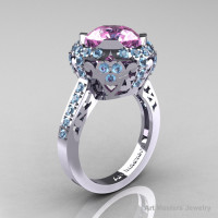 Modern Edwardian 14K White Gold 3.0 Carat Light Pink Sapphire Aquamarine Engagement Ring Wedding Ring Y404-14KWGAQLPS-1