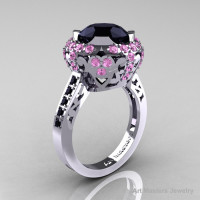 Modern Edwardian 14K White Gold Black Diamond Light Pink Sapphire Engagement Ring Wedding Ring Y404-14KWGLPSBD-1