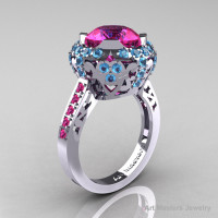 Modern Edwardian 14K White Gold 3.0 Carat Pink Sapphire Blue Topaz Engagement Ring Wedding Ring Y404-14KWGBTPS-1