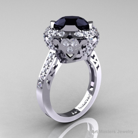 Edwardian 14K White Gold 3.0 Carat Black and White Diamond Engagement Ring Wedding Ring Y404-14KWGDBD-1