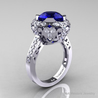 Edwardian 14K White Gold 3.0 Carat Blue Sapphire Diamond Engagement Ring Wedding Ring Y404-14KWGDBS-1
