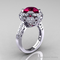 Edwardian 14K White Gold 3.0 Carat Garnet Diamond Engagement Ring Wedding Ring Y404-14KWGDG-1