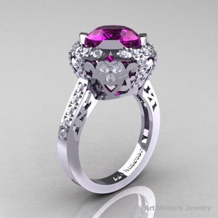 Edwardian 14K White Gold 3.0 Carat Amethyst Diamond Engagement Ring Wedding Ring Y404-14KWGDAM-1