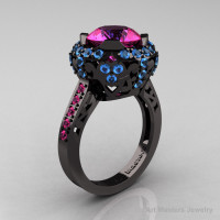 Exclusive Edwardian 14K Black Gold 3.0 Carat Pink Sapphire Blue Topaz Engagement Ring Wedding Ring Y404-14KBGBTPS-1