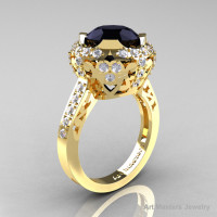 Modern Edwardian 18K Yellow Gold 3.0 Carat Black and White Diamond Engagement Ring Wedding Ring Y404-18KYGDBD-1