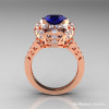 Modern Edwardian 14K Rose Gold 3.0 Carat Blue Sapphire Diamond Engagement Ring Wedding Ring Y404-14KRGDBS-2