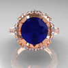 Modern Edwardian 14K Rose Gold 3.0 Carat Blue Sapphire Diamond Engagement Ring Wedding Ring Y404-14KRGDBS-3