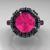 Exclusive Edwardian 14K Black Gold 3.0 Carat Pink Sapphire Blue Topaz Engagement Ring Wedding Ring Y404-14KBGBTPS-3