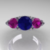 Classic 10K White Gold Three Stone Blue Sapphire Amethyst Solitaire Ring R200-10KWGAMBS-3