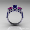 Classic 10K White Gold Three Stone Blue Sapphire Amethyst Solitaire Ring R200-10KWGAMBS-2