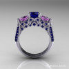 Classic 10K White Gold Three Stone Blue Sapphire Lilac Amethyst Solitaire Ring R200-10KWGLAMBS-2