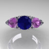 Classic 10K White Gold Three Stone Blue Sapphire Lilac Amethyst Solitaire Ring R200-10KWGLAMBS-3
