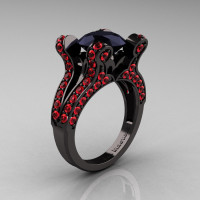 Athena - French Vintage 14K Black Gold 3.0 CT Black Diamond Rubies Pisces Wedding Ring Engagement Ring Y228-14KBGRBD-1