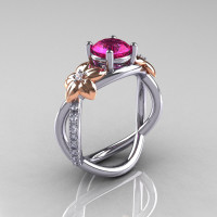 Nature Classic 18K Two-Tone Gold 1.0 CT Pink Sapphire Diamond Leaf and Vine Engagement Ring R180-18KTTWRGDPS-1