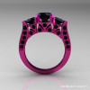 Modern 14K Pink Gold Three Stone Black Diamond Solitaire Engagement Ring Wedding Ring R250-14KPGBD-2