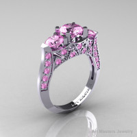 Modern 14K White Gold Three Stone Light Pink Sapphire Solitaire Engagement Ring Wedding Ring R250-14KWGLPS-1