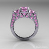 Modern 14K White Gold Three Stone Light Pink Sapphire Solitaire Engagement Ring Wedding Ring R250-14KWGLPS-2