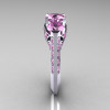 Modern 14K White Gold Three Stone Light Pink Sapphire Solitaire Engagement Ring Wedding Ring R250-14KWGLPS-3