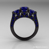 Modern 14K Black Gold Three Stone Blue Sapphire Solitaire Engagement Ring Wedding Ring R250-14KBGBS-2